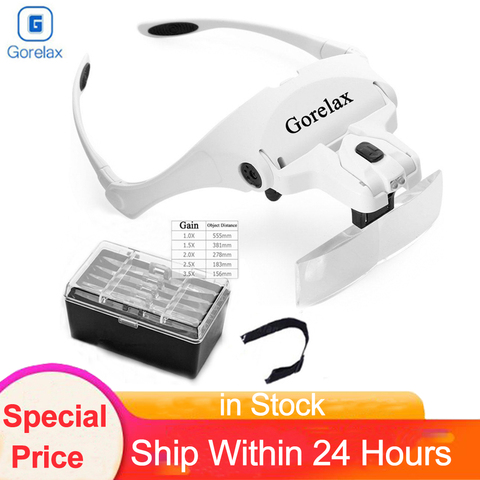 Magnifying Glasses LED Light Lamp Head Loupe Jeweler Headband Magnifier Eye Glasses Optical Glass Tool Repair Reading Magnifier ► Photo 1/6