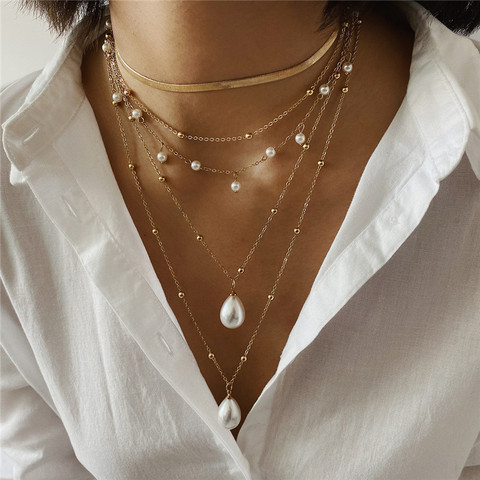 ZOSHI Bohemian Multi Layer Long Necklace for Women Imitation Pearl Choker Necklace Collars Statement Necklace Summer Jewelry ► Photo 1/6