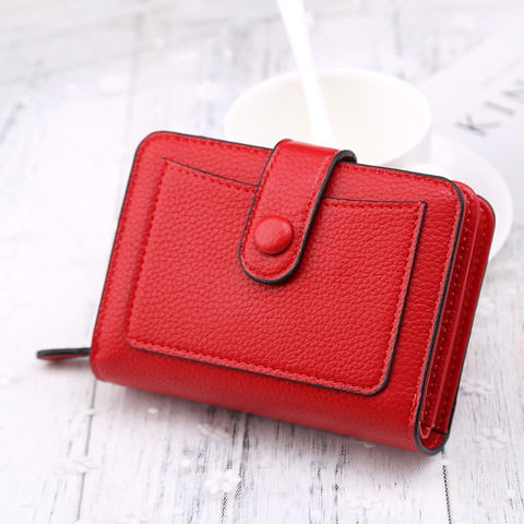 Women Wallets 2022 New Luxury Brand Red Black Small Mini Coin Purse Hasp Card Holder Lady Wallet Zipper Female Leather Buckle ► Photo 1/6