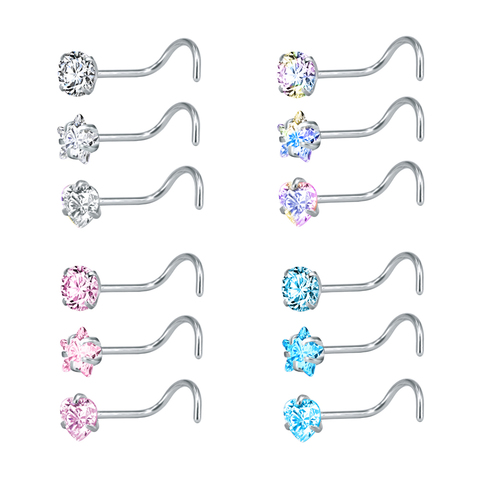 ZS 22g CZ Crystal Nose Studs Sets 12PCS/3PCS Nose Rings Studs Set Stainless Steel Nose Piercing Screws Fashion Nose Septum Rings ► Photo 1/6