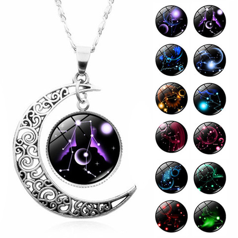 12 Constellations Men's Clavicle Chain Crescent Moon Pendant vintage Necklace Gifts For Women Trend Plated Chains For Jewelry ► Photo 1/6