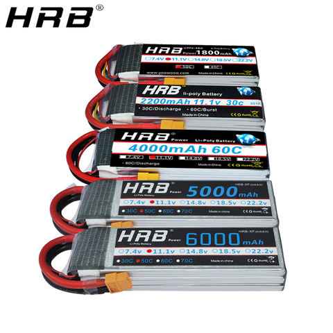 HRB 3S Lipo Battery 11.1V 1500mAh 2200mAh 5000mAh 6000mAh 30C 45C 50C with T plug for Trex-450 Fixed-wing Helicopter Quadcopter ► Photo 1/6