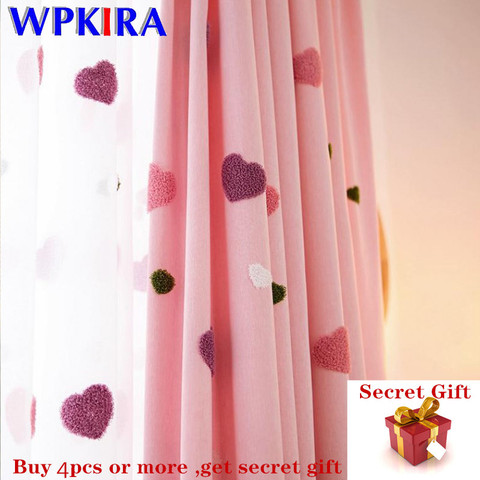 Cartoon Blackout Curtain For Baby Girls Childrens Bedroom Embroidered 3D Pink Love Heart Luxury Curtain For Living Room M057D3 ► Photo 1/6