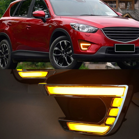 Car Flashing 1Pair DRL For Mazda cx-5 cx5 2012 2013 2014 2015 2016 led daytime running light turn signal yellow 12V fog lamp ► Photo 1/6