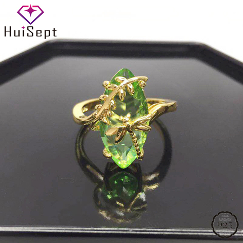 HuiSept Fashion Silver 925 Ring Oval Emerald Gemstone Dragonfly Shape Gold Color Rings Jewelry Ornaments for Women Wedding Gifts ► Photo 1/5