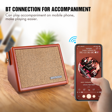 ammoon AC-15 15W Portable Acoustic Guitar Amplifier Amp BT Speaker with Microphone Input Supports Volume Bass Treble Control ► Photo 1/6