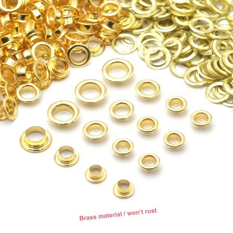 KALASO 100sets Pure Brass Material Gold 5mm/6mm/8mm Grommet Eyelet With Washer Fit Leather Craft Shoes Belt Cap Bag Diy Supplies ► Photo 1/6