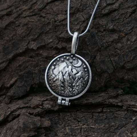 Pine-Trees Mountain Locket necklace Travel Jewelry Adventure Awaits Mountain Landscape Pine Tree Lockets ► Photo 1/6