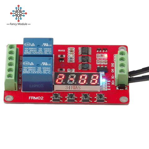 DC 5V/12V/24V 10A 2 Channel Multifunctional Relay Module Cycle Delay Timer Switch Self-Locking Programmable Relay Module /w LED ► Photo 1/6