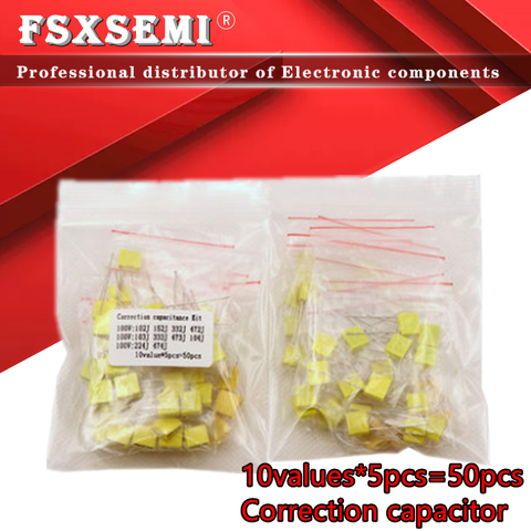 10values*5pcs=50pcs Correction capacitor package kit Polypropylene Safety Plastic Film Capacitor Kit 1nF-0.47uF Set ► Photo 1/2