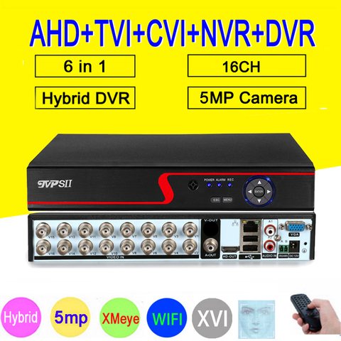 Red Panel 5MP Xmeye Auido H.265+ Hi3531D 16 Channel 16CH 6 in 1 Wifi Hybrid XVI NVR CVI TVi AHD CCTV DVR Security Video Recorder ► Photo 1/6