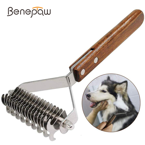 Benepaw Professional Dog Brush Dematting Gently Efficient Safe Pet Comb Rake Removes Undercoat Knots Wooden Handle Puppy Goomer ► Photo 1/6