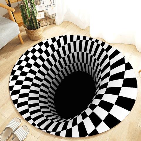 Round Black White Grid 3D Illusion Carpet Flannel Soft Anti-slip Carpet Bottomless Hole Mandala Vision Mat Living Room Rugs ► Photo 1/6