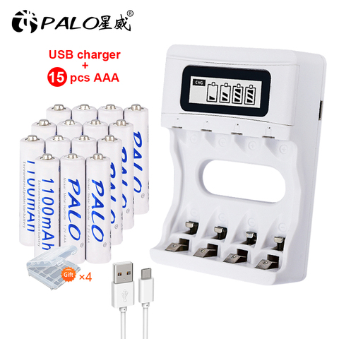 Intelligence 4 Slots LCD display battery Charger for AA / AAA Battery +  8pcs AAA 1100mah nimh rechargeable batteries ► Photo 1/6