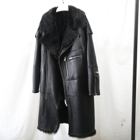 Maylofuer Long Real Sheepskin Leather Jacket Female Coat Natural Fur Coat for Winter Woman Tuscany Wool Locomotive Suit Black ► Photo 1/6