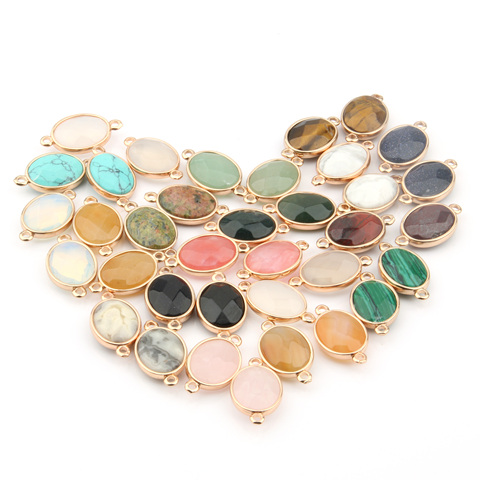 Natural Stone Elliptical Shape Quartz Crystal Pendant Agates Faceted Connector Charms For DIY Necklace Jewelry Making Gift 1Pcs ► Photo 1/6
