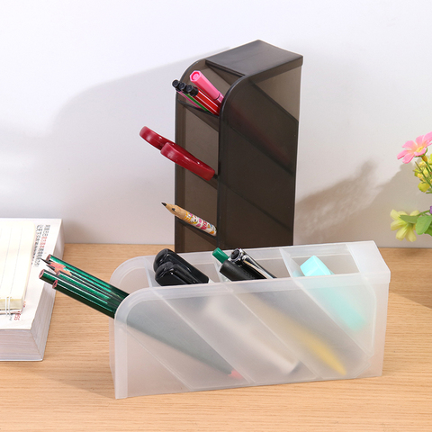 1PC Creative Oblique Insert Pencil Pot Makeup Brush Holder Multi-Function 4 Grid Stationery Desk Tidy Container Office Supplies ► Photo 1/6