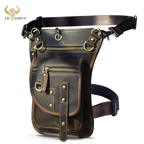 Crazy Horse Leather Design Men Small Messenger Mochila Bag Fashion Travel Belt Fanny Waist Pack Drop Leg Bag Tablet Pouch 2141 ► Photo 1/6