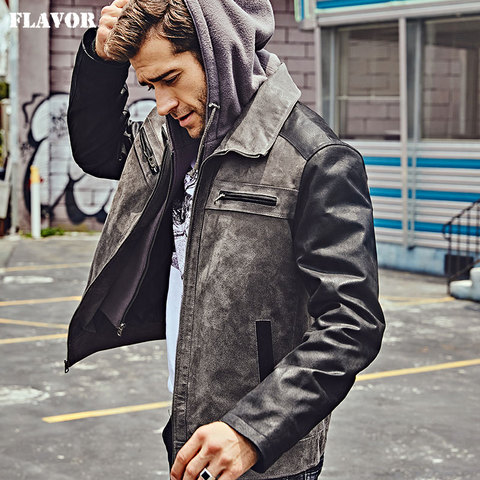 FLAVOR New Men's Genuine Leather Jacket with Detachable Hood Men Real Leather Motorcycle Coat ► Photo 1/5