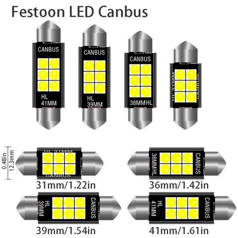 1pcs 3030 Festoon 31mm 36mm 39mm 41/42mm C5W Led Bulb CANBUS C10W Dome Reading Lamp Car Beleuchtung Interior License Plate Light ► Photo 1/6