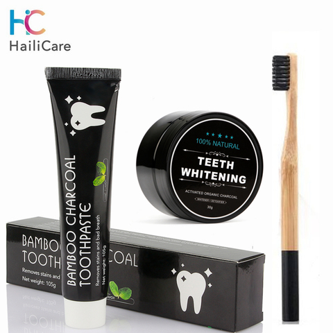 Teeth Whitening Set Bamboo Charcoal Toothpaste Strong Formula Whitening Tooth Powder Toothbrush Oral Hygiene Cleaning Dentifrice ► Photo 1/6