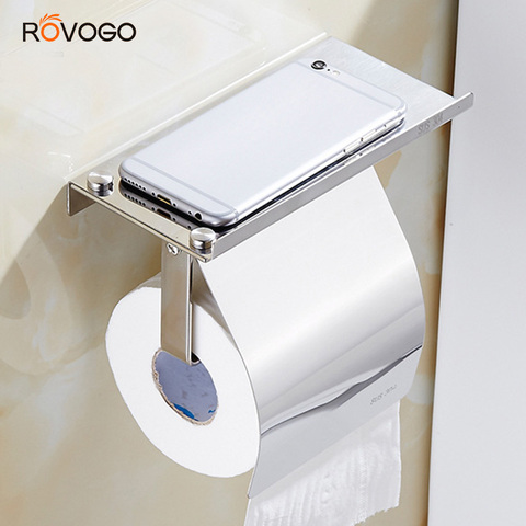 ROVOGO Stainless Steel Toilet Paper Holder with Phone Self, Bathroom Accessories Tissue Roll Dispenser Storage ► Photo 1/6