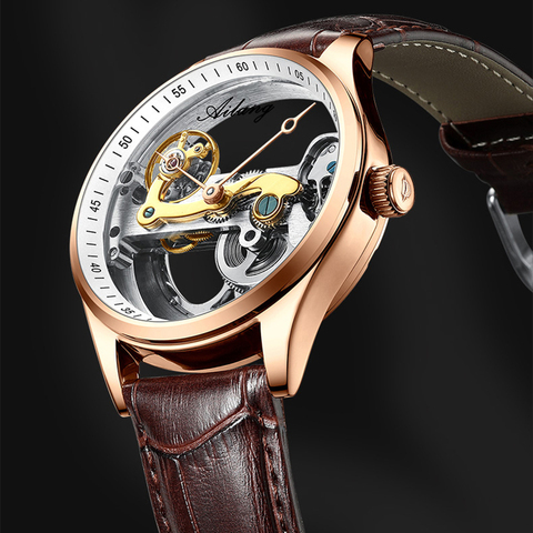 AILANG Transparent Design Mechanical Watch Men Automatic Watches Mens Steampunk Hollow Wristwatch 50m Waterproof Reloj Hombre ► Photo 1/6