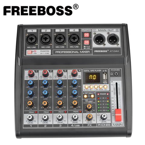 Freeboss AT-04M Portable DC 5V Power Supply Bluetooth USB Interface 4 Channel 16 Effect PC record Sound Card Audio Mixer Console ► Photo 1/6