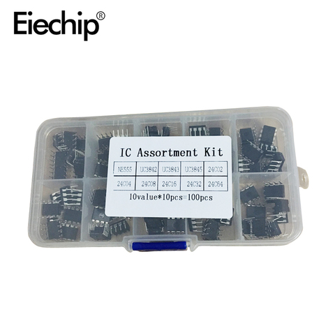 100pcs/lot In common use DIP IC kit NE555 UC3842 UC3843 UC3845 24C02 24C04 24C08 24C16 24C32 24C64 DIP each 10pcs ► Photo 1/1