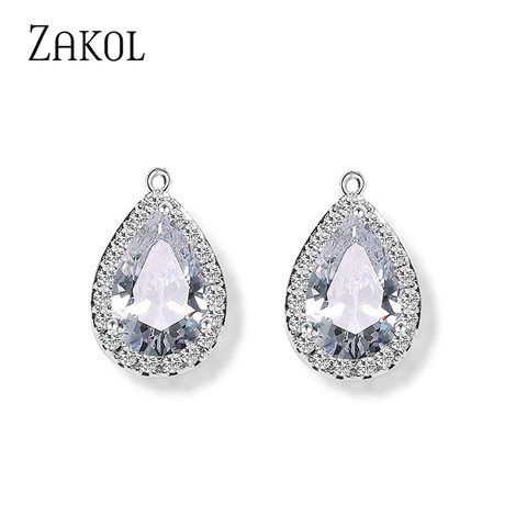 ZAKOL DIY Jewelry Fashion Water Drop Cubic Zirconia Earrings Fittings for Women Crystal Bridal Wedding Accessories FSEP091A ► Photo 1/6