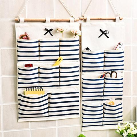 6/8 Pockets Cotton Linen Fabric Wall Door Hanging Bag Organizer Storage Pouches Wardrobe Closet Storage Bag Sundries Pouches ► Photo 1/6