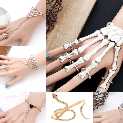 Punk Nightclub Skeleton Rose Flower Triangle Fish Scales Butterfly Snake Hand Finger Bracelets Bangles For Women Halloween Gifts ► Photo 1/5