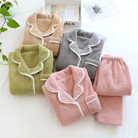 Japanese style autumn and winter new ladies plus size sheep wool warm pajamas suit Shu Mianmao simple home service pijamas women ► Photo 1/6