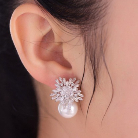 Cute Romantic Crystal Snowflake Pearl Stud Earrings For Women Girl Charm Fashion Jewelry Wedding Couple Christmas Friend Gift ► Photo 1/6