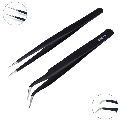 2pcs/lot Anti-static Precision Tweezers Set Pinzas Pincet Stainless Steel ESD Tweezer Electronics Repair Tools ► Photo 1/6