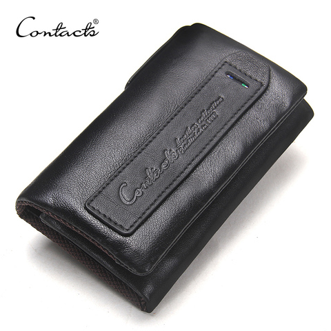CONTACT'S Genuine Leather Men Key Wallet Small Male Purse with Coin Pocket Key Holder Man Pouch Housekeeper High Quality Keyring ► Photo 1/6