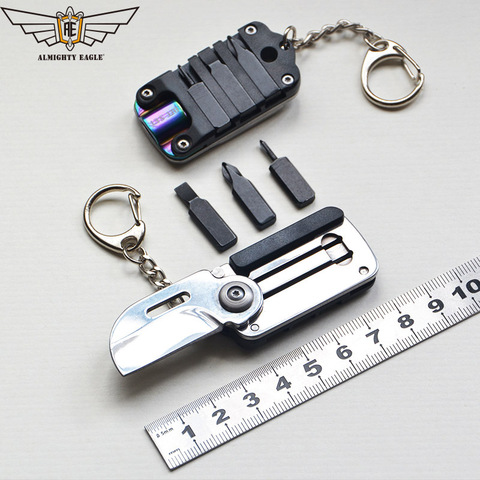 Multi-function mini knife screwdriver bit folding knife stainless steel dog tag knife army knife outdoor EDC keychain ► Photo 1/6