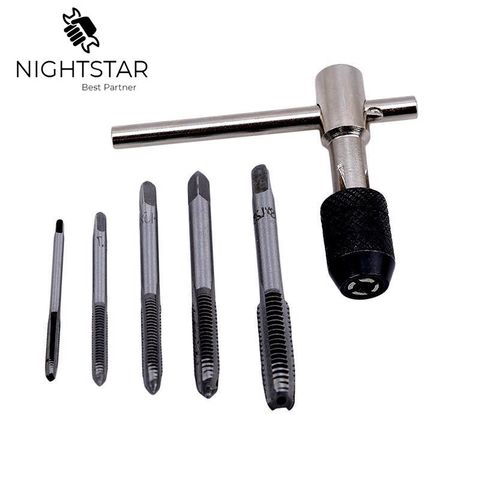 6Pcs T-type hine Thread Tap Drill  Machine Screw Thread Metric Plug Tap Drill Set Hand Tools M3 M4 M5 M6 M8 + Wrench ► Photo 1/6