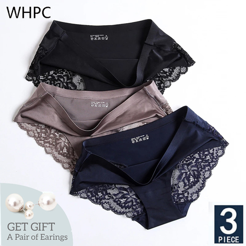 WHPC 3Pcs/Lot Lace Women's Panties Sets Seamless Underwear Female Silk Briefs Underpants Lady Bragas Woman Sexy Lingerie XXL ► Photo 1/6