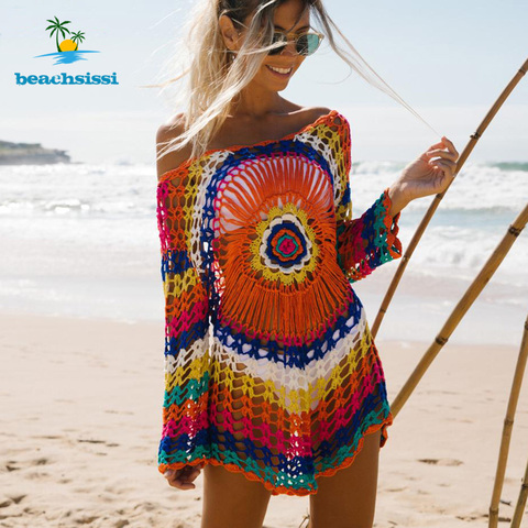 Beachsissi Colorful Knitted Cover Up Bikini Women Swimsuit Lace Up Kimono 2022 Beach Dress Bathing Suit Beachwear Tunic Robe ► Photo 1/4