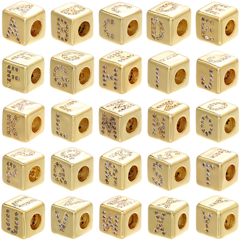 ZHUKOU 2022 gold color 8x8mm square A-Z letter beads for DIY handmade bracelet earring jewelry accessories making model:VZ246B ► Photo 1/5
