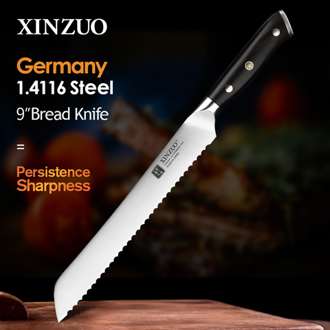 XINZUO German 1.4116 Stainless Steel  9'' Bread Knife 58HRC Serrated Design Cutter Tool For Cutting Bread Cheese Cake Gift Box ► Photo 1/6