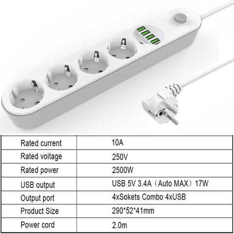 EU Extension Cord Socket  Multi Power Extension With USB Charging Ports 1.8M Extension Cable Surge Protector Adapter Power Cube ► Photo 1/6