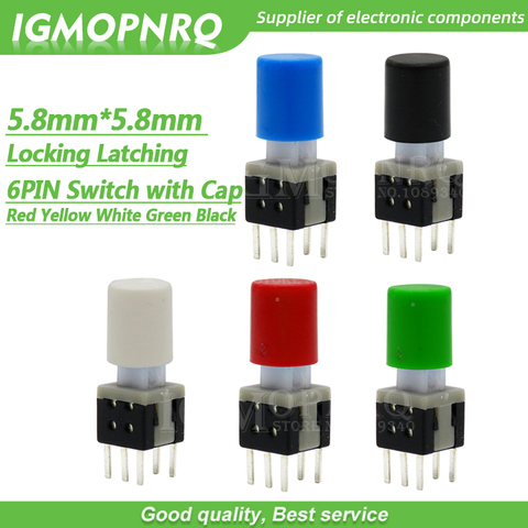 10Sets = 20PCS 5.8*5.8mm with cap Locking Latching Push Tactile Power Micro Switch Kit 6 Pin Button Switches 5.8x5.8mm ► Photo 1/1