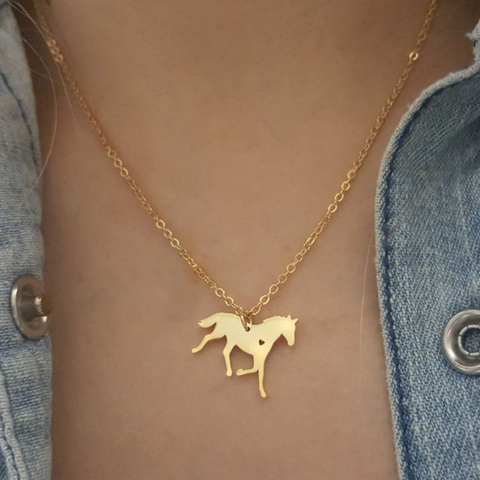 Running Horse Necklace Heart Jewelry Stainless Steel Animal Steed Pendant Necklace Best Friends Gifts ► Photo 1/6