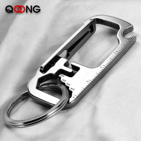 QOONG 2022 Stainless Steel Keyrings EDC Multi Function Tool Keychains with Wrench Bottle Opener Ruler Key Chain Ring Holder Y83 ► Photo 1/6