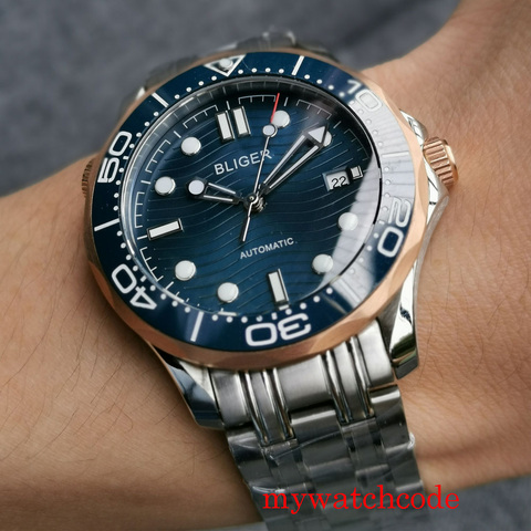 Mechanical Automatic Men Watch Bliger 41mm Blue Dial Mental Bracelet Sapphire Glass Miyota 8215 NH35 Movement ► Photo 1/5