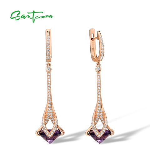 SANTUZZA 925 Sterling Silver Drop Earrings Purple Stone White Cubic Zirconia Elegant Earrings For Women Wedding Fine Jewelry ► Photo 1/6