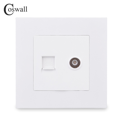 COSWALL Simple Style PC Panel Wall Socket Female TV Connector With CAT5E RJ45 Internet Computer Data Jack E20 Series ► Photo 1/5