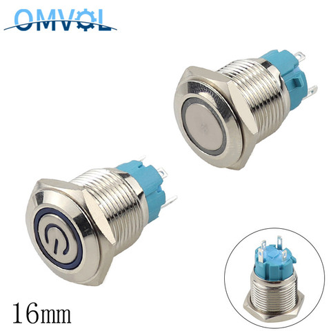 16mm self-locking anti-vandal metal push button switch 1NO led switch light 3-6v 12-24v 220v  momentary 4pins waterproof ► Photo 1/6